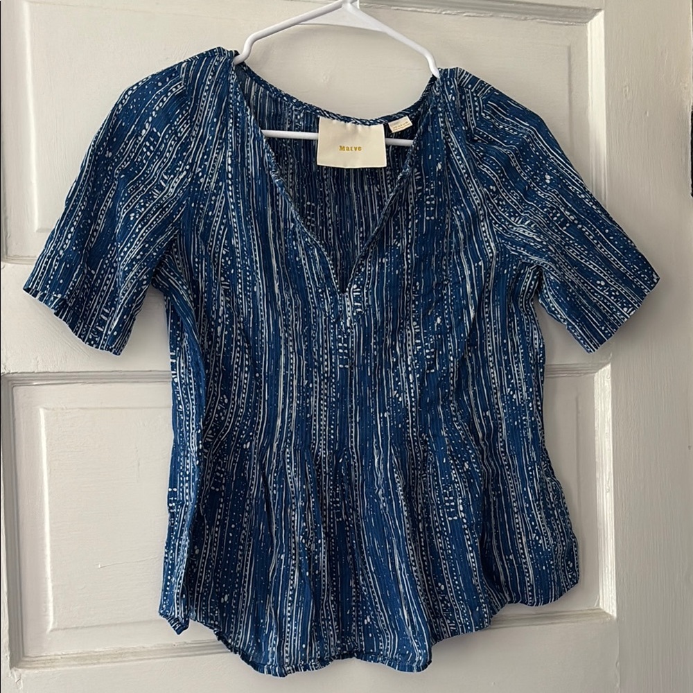 Maeve Navy and White Striped Blouse
